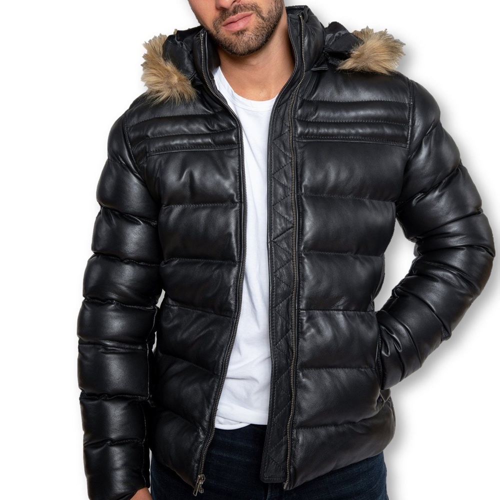 Genuine Leather Insulated Down Jacket